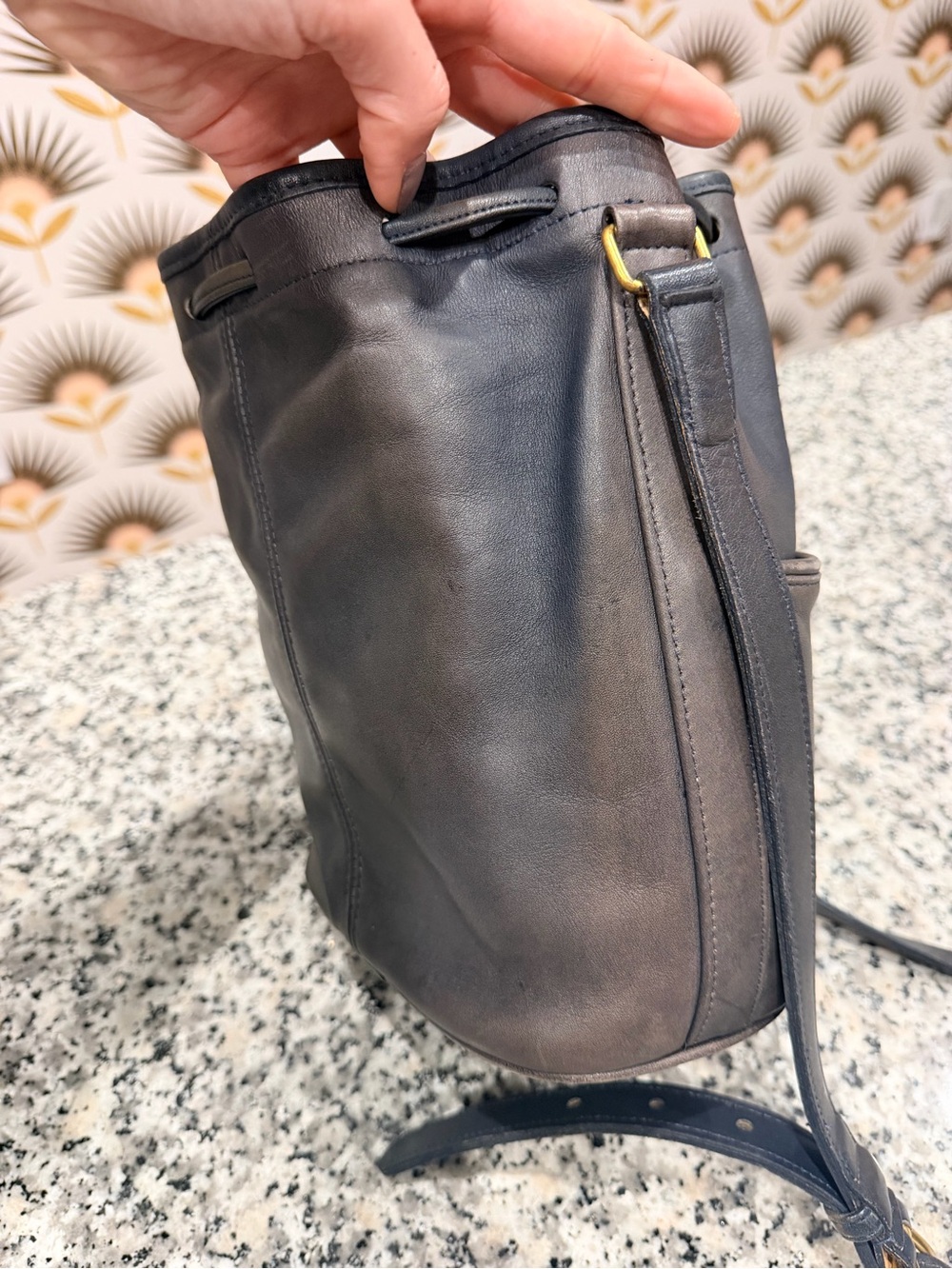 Vintage Coach Gray/Navy Drawstring Crossbody - Picture 5 of 11